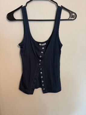 Free People Dark Navy Ribbed Button-Front Tank